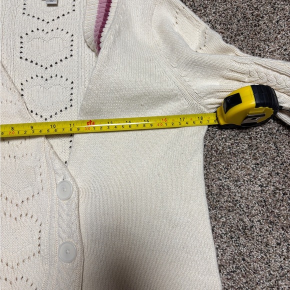 Anthropologie Maeve ivory asymmetrical cardigan sweater heart design large - Picture 8 of 9